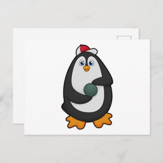 Pinguïn bij bowlen met bowlingbal briefkaart (Voorkant / Achterkant)