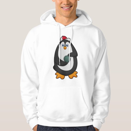 Pinguïn bij bowlen met bowlingbal hoodie (Voorkant)