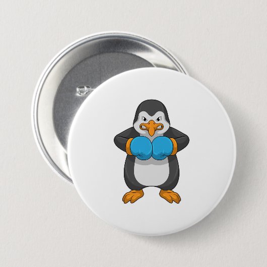 Pinguïn bij Boxing met boxinghandschoenen Ronde Button 7,6 Cm (Voorkant /achterkant)