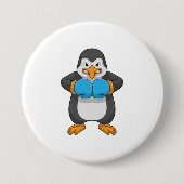 Pinguïn bij Boxing met boxinghandschoenen Ronde Button 7,6 Cm (Voorkant)