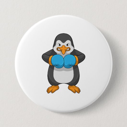 Pinguïn bij Boxing met boxinghandschoenen Ronde Button 7,6 Cm (Voorkant)