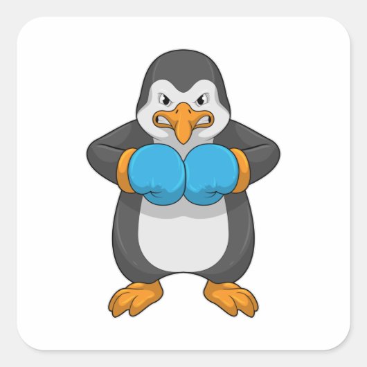 Pinguïn bij Boxing met boxinghandschoenen Vierkante Sticker (Voorkant)