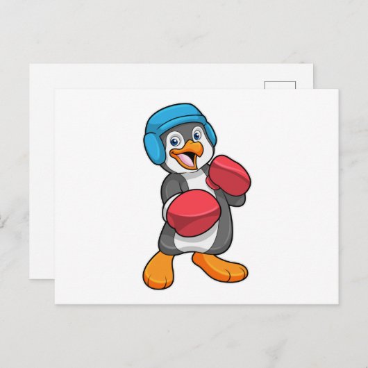Pinguïn bij Boxing met gebarsten handschoenen en h Briefkaart (Voorkant / Achterkant)