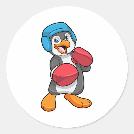 Pinguïn bij Boxing met gebarsten handschoenen en h Ronde Sticker (Voorkant)