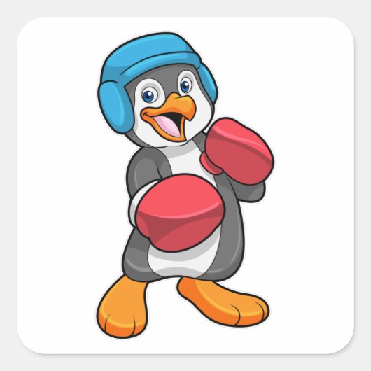 Pinguïn bij Boxing met gebarsten handschoenen en h Vierkante Sticker (Voorkant)