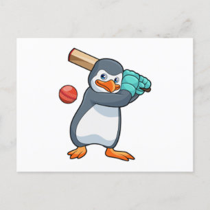 Pinguïn bij Cricket met cricket bat Briefkaart