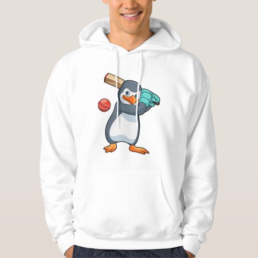 Pinguïn bij Cricket met cricket bat Hoodie (Voorkant)