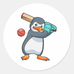 Pinguïn bij Cricket met cricket bat Ronde Sticker