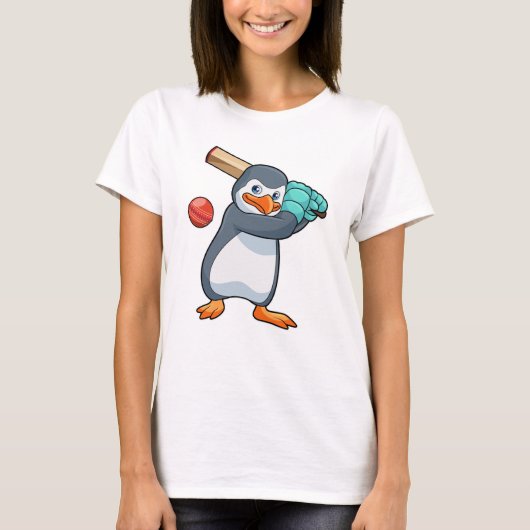 Pinguïn bij Cricket met cricket bat T-shirt (Voorkant)