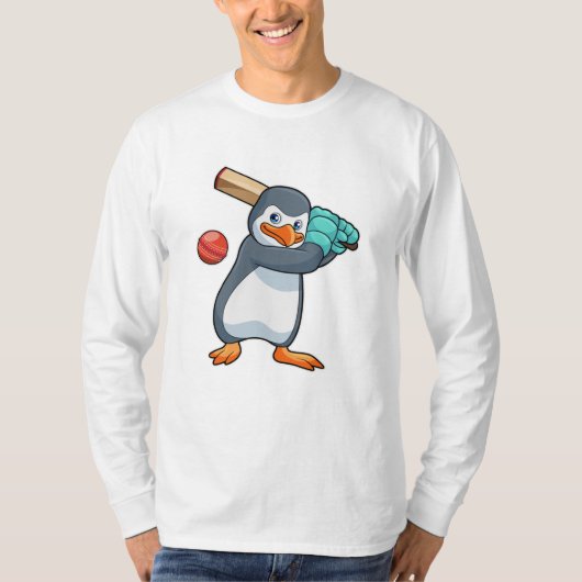 Pinguïn bij Cricket met cricket bat T-shirt (Voorkant)