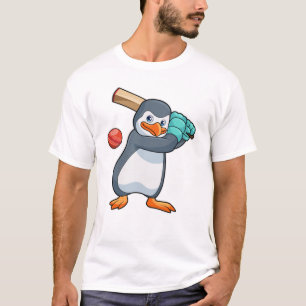 Pinguïn bij Cricket met cricket bat T-shirt