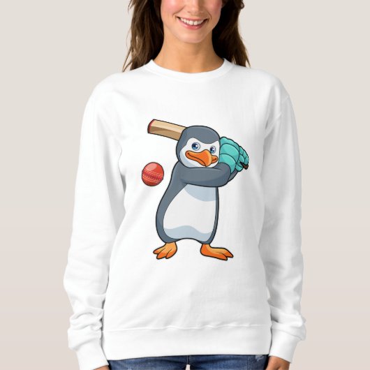 Pinguïn bij Cricket met cricket bat Trui (Voorkant)