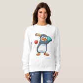 Pinguïn bij Cricket met cricket bat Trui (Voorkant volledig)