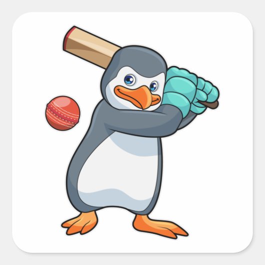 Pinguïn bij Cricket met cricket bat Vierkante Sticker (Voorkant)