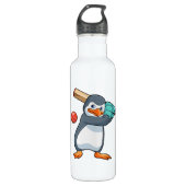 Pinguïn bij Cricket met cricket bat Waterfles (Voorkant)
