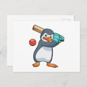 Pinguïn bij Cricket met cricketbat Briefkaart (Voorkant / Achterkant)