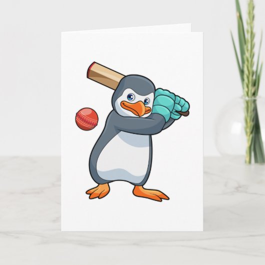 Pinguïn bij Cricket met cricketbat Kaart (Voorkant)