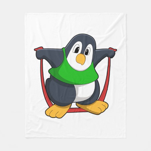 Pinguïn bij fitness met afneemtouw.PNG Fleece Deken (Voorkant)