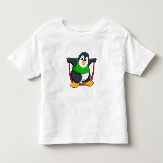 Pinguïn bij fitness met afneemtouw.PNG Kinder Shirts (Voorkant)