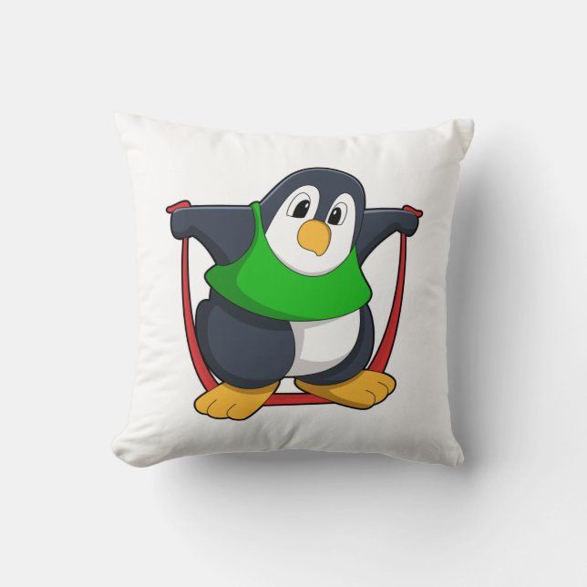Pinguïn bij fitness met afneemtouw.PNG Kussen (Voorkant)