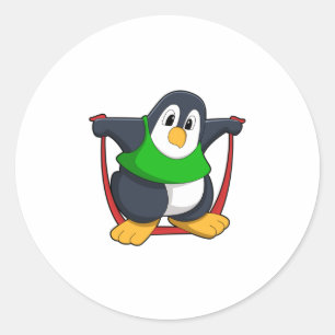 Pinguïn bij fitness met afneemtouw.PNG Ronde Sticker
