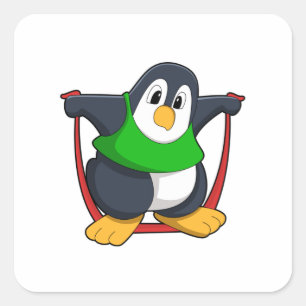 Pinguïn bij fitness met afneemtouw.PNG Vierkante Sticker