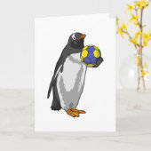 Pinguïn bij handbal sporten kaart (Gele Bloem)