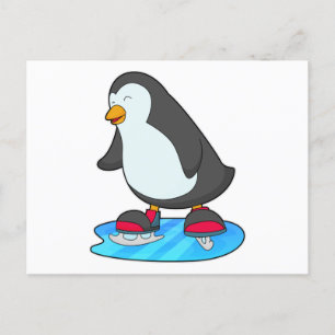 Pinguïn bij het schaatsen met schaatsen briefkaart