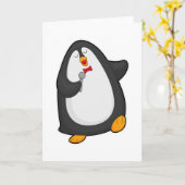 Pinguïn bij het zingen met microfoon en stropdas kaart (Gele Bloem)