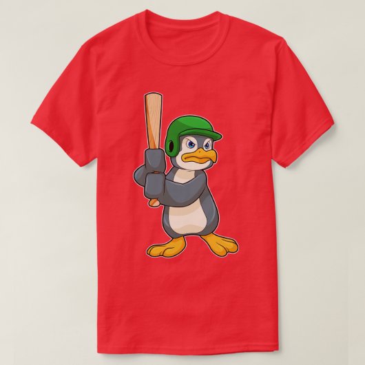 Pinguïn bij Honkbal met Honkbal knuppel Helm T-shirt (Design voorkant)