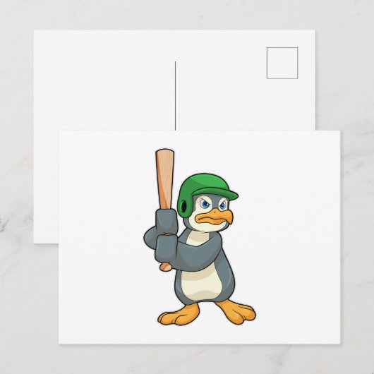 Pinguïn bij honkbal met honkbalknuppel en helm briefkaart (Voorkant / Achterkant)
