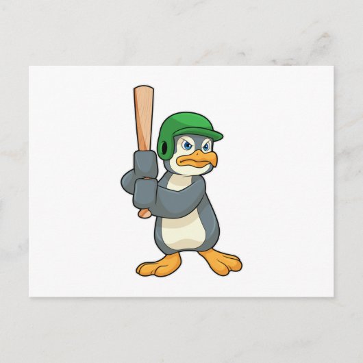 Pinguïn bij honkbal met honkbalknuppel en helm briefkaart (Voorkant)