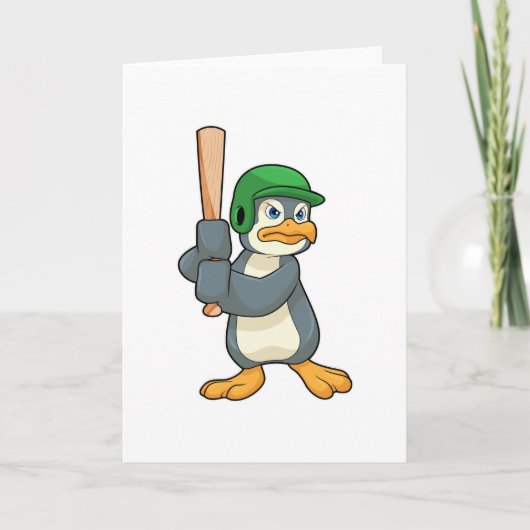 Pinguïn bij honkbal met honkbalknuppel en helm kaart (Voorkant)