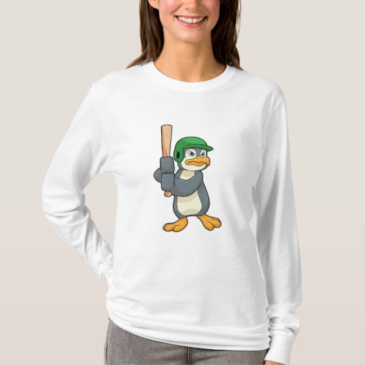 Pinguïn bij honkbal met honkbalknuppel en helm t-shirt (Voorkant)