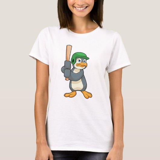 Pinguïn bij honkbal met honkbalknuppel en helm t-shirt (Voorkant)