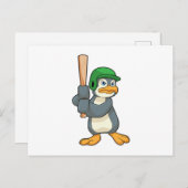 Pinguïn bij honkbal met honknuppel & helm briefkaart (Voorkant / Achterkant)