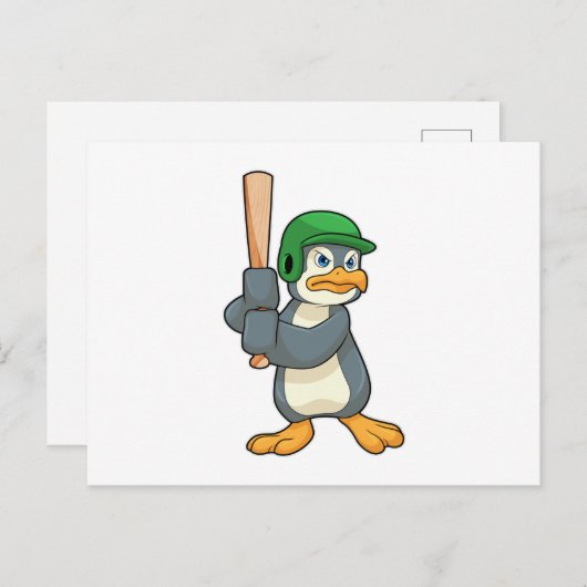 Pinguïn bij honkbal met honknuppel & helm briefkaart (Voorkant / Achterkant)