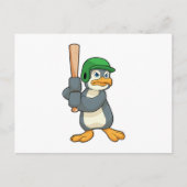 Pinguïn bij honkbal met honknuppel & helm briefkaart (Voorkant)