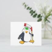Pinguïn bij ijshockey met ijshockeystick briefkaart (Staand voorkant)
