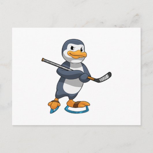 Pinguïn bij ijshockey met ijshockeystick briefkaart (Voorkant)