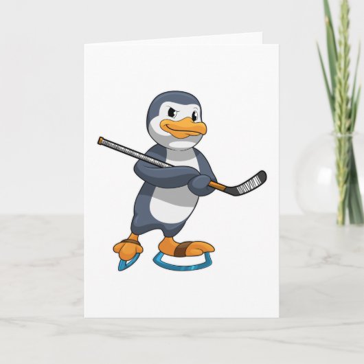 Pinguïn bij ijshockey met ijshockeystick kaart (Voorkant)
