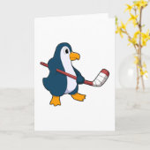 Pinguïn bij ijshockey met ijshockeystick kaart (Gele Bloem)