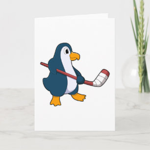 Pinguïn bij ijshockey met ijshockeystick kaart