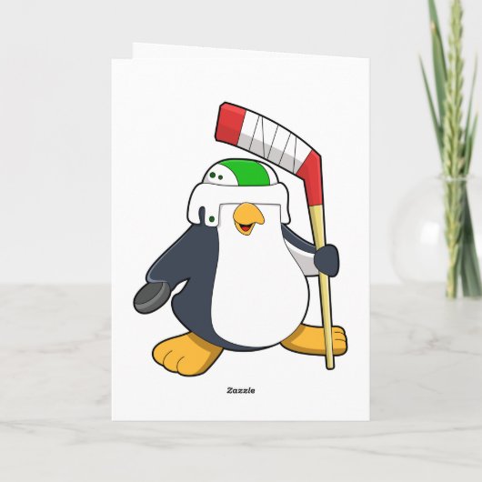 Pinguïn bij ijshockey met ijshockeystick kaart (Achterkant)