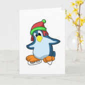 Pinguïn bij ijsschaatsen met ijs-schaatsen kaart (Gele Bloem)