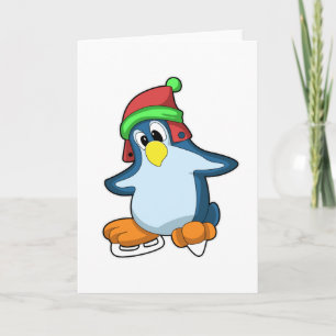 Pinguïn bij ijsschaatsen met ijs-schaatsen kaart