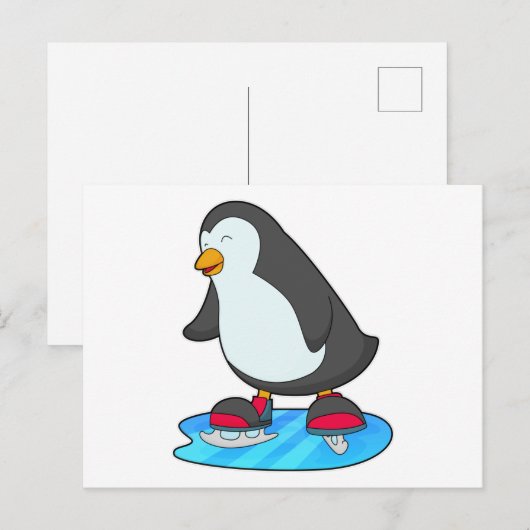 Pinguïn bij ijsschaatsen met ijsschaatsen briefkaart (Voorkant / Achterkant)