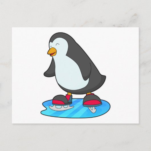 Pinguïn bij ijsschaatsen met ijsschaatsen briefkaart (Voorkant)