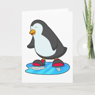 Pinguïn bij ijsschaatsen met ijsschaatsen kaart