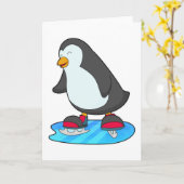 Pinguïn bij ijsschaatsen met ijsschaatsen kaart (Gele Bloem)